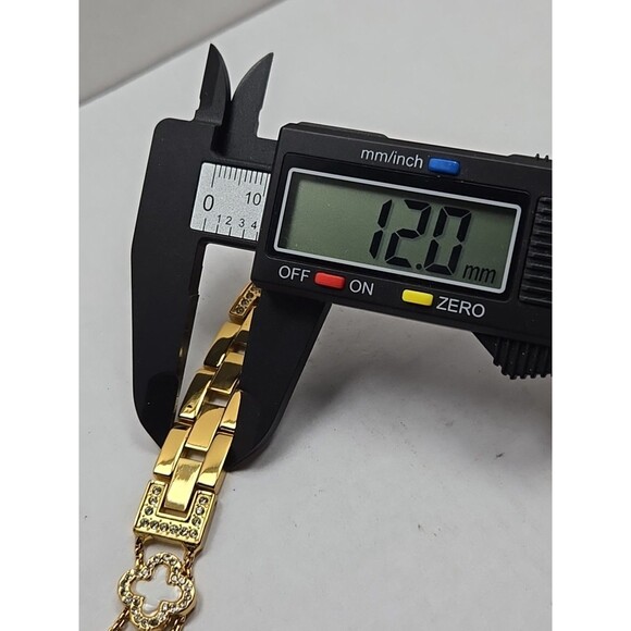 BCBGMAXAZRIA Gold Clover Rhinestone Apple Watch Band 42 44 45 49 Link Adjustable - Picture 7 of 8